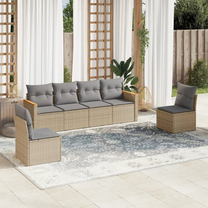6 Piece Garden Sofa Set With Cushions Mix Beige Poly Rattan Txxpnlt