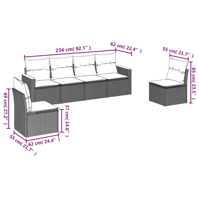 6 Piece Garden Sofa Set With Cushions Grey Poly Rattan Txxpnla