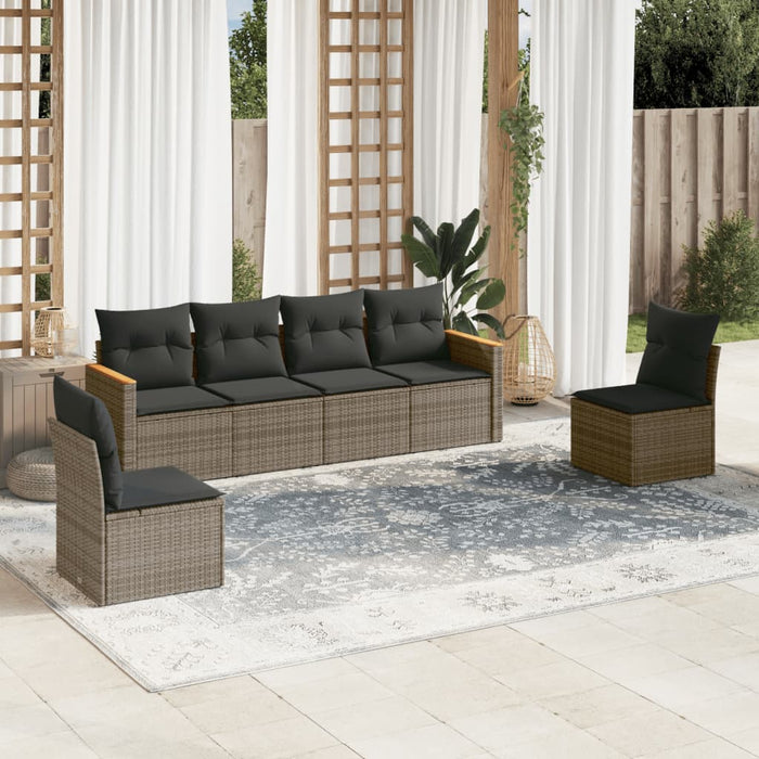 6 Piece Garden Sofa Set With Cushions Grey Poly Rattan Txxpnla