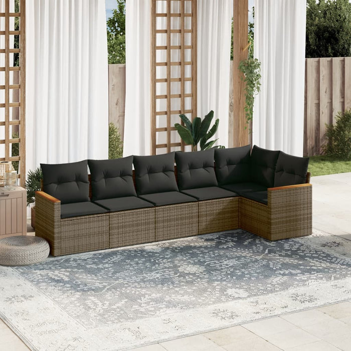 6 Piece Garden Sofa Set With Cushions Grey Poly Rattan Txxpkkb