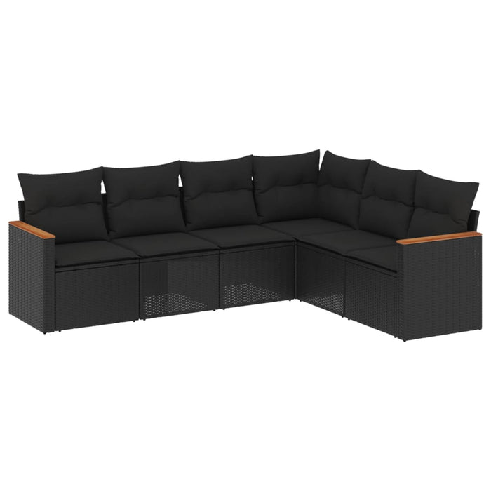 6 Piece Garden Sofa Set With Cushions Black Poly Rattan Txxpkkk