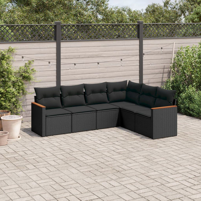 6 Piece Garden Sofa Set With Cushions Black Poly Rattan Txxpkkk