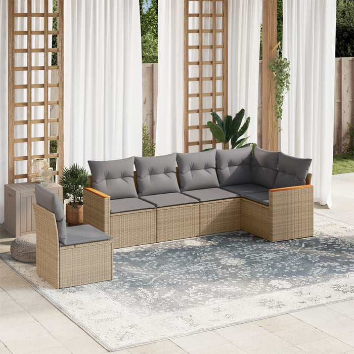 6 Piece Garden Sofa Set With Cushions Mix Beige Poly Rattan Txxlboi