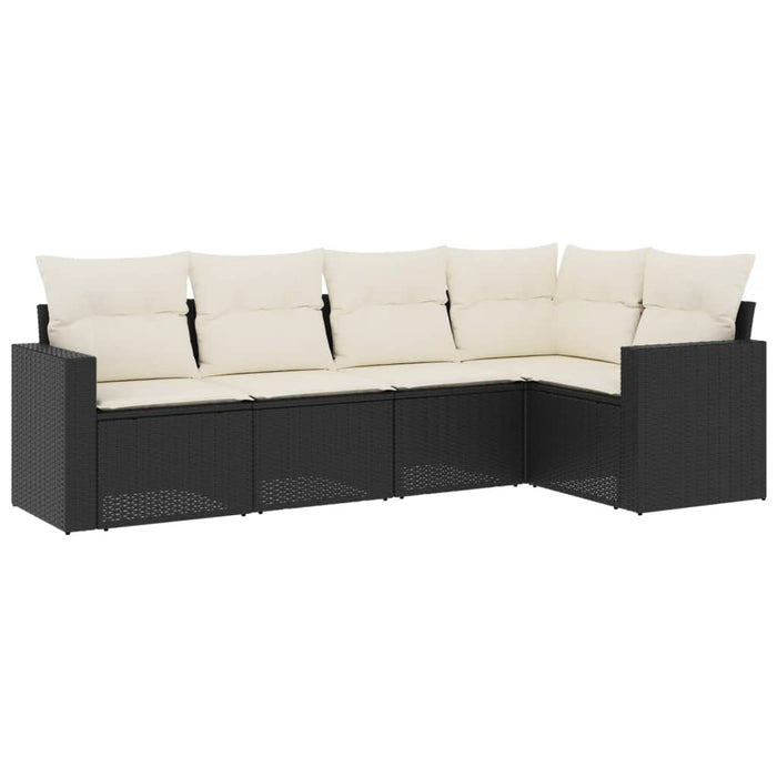 5 Piece Garden Sofa Set With Cushions Black Poly Rattan Txpoxlt