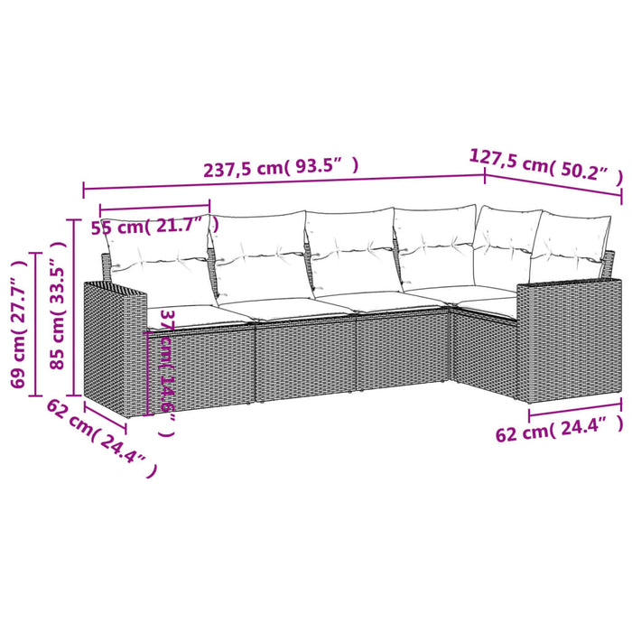 5 Piece Garden Sofa Set With Cushions Black Poly Rattan Txpoxlt