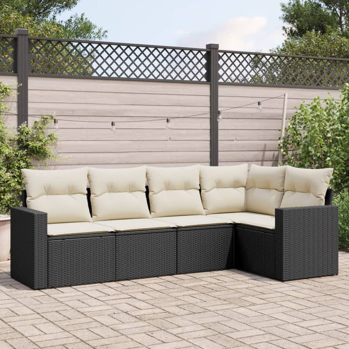 5 Piece Garden Sofa Set With Cushions Black Poly Rattan Txpoxlt