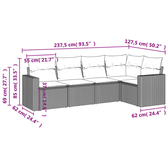 5 Piece Garden Sofa Set With Cushions Grey Poly Rattan Txpoxli