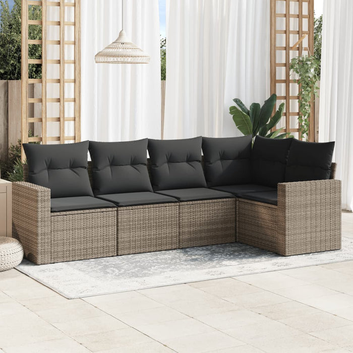 5 Piece Garden Sofa Set With Cushions Grey Poly Rattan Txpoxli