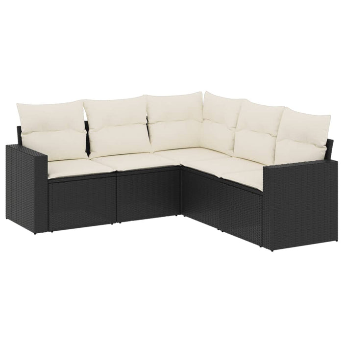 5 Piece Garden Sofa Set With Cushions Black Poly Rattan Txpoxnt