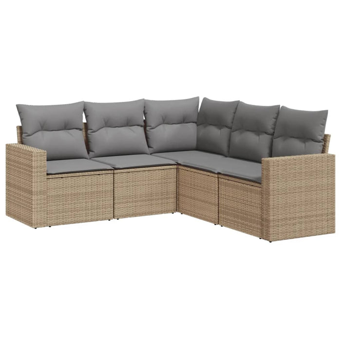 5 Piece Garden Sofa Set With Cushions Beige Poly Rattan Txpoxnl
