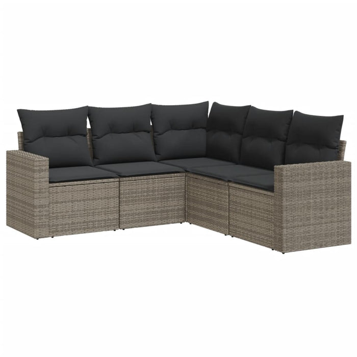 5 Piece Garden Sofa Set With Cushions Grey Poly Rattan Txpoxni