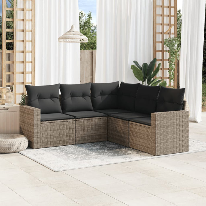5 Piece Garden Sofa Set With Cushions Grey Poly Rattan Txpoxni