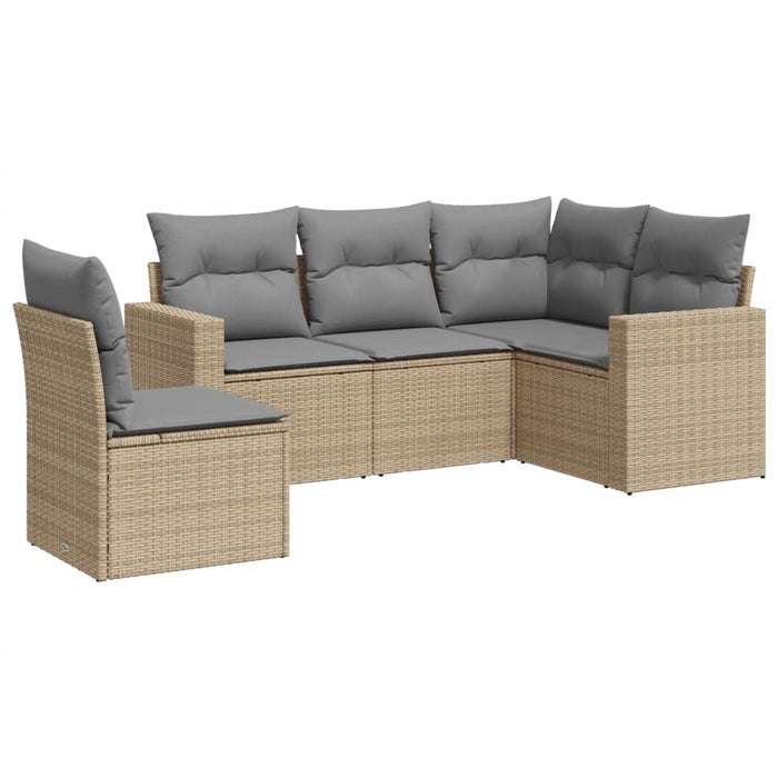 5 Piece Garden Sofa Set With Cushions Beige Poly Rattan Txpotbl