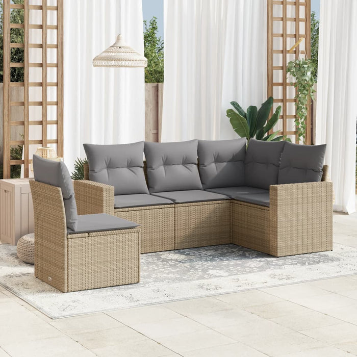 5 Piece Garden Sofa Set With Cushions Beige Poly Rattan Txpotbl