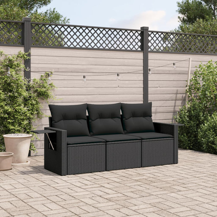3 Piece Garden Sofa Set With Cushions Black Poly Rattan Txpxokx