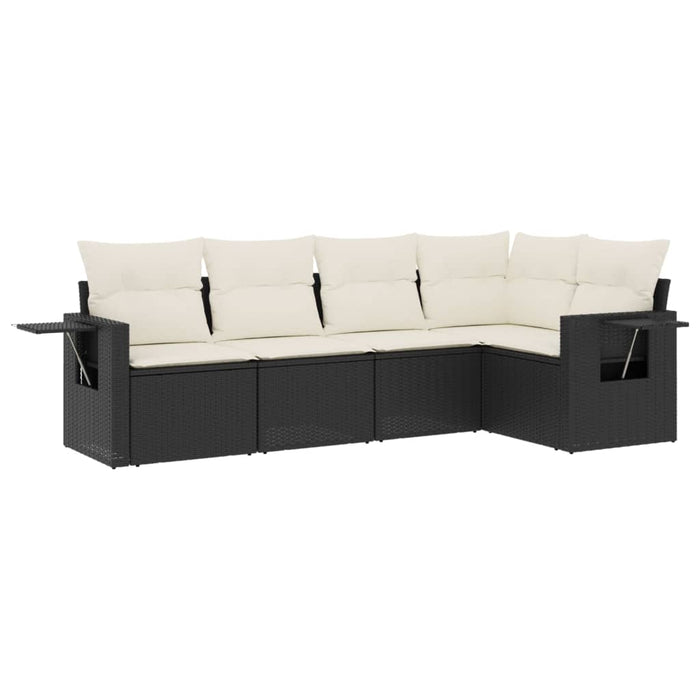5 Piece Garden Sofa Set With Cushions Black Poly Rattan Txpxalt