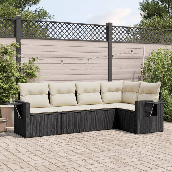 5 Piece Garden Sofa Set With Cushions Black Poly Rattan Txpxalt