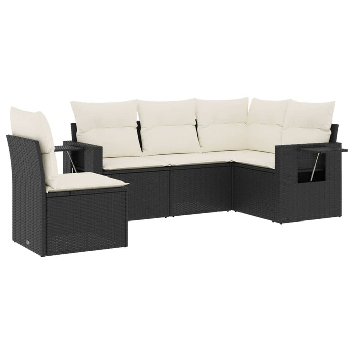 5 Piece Garden Sofa Set With Cushions Black Poly Rattan Txpxpbt
