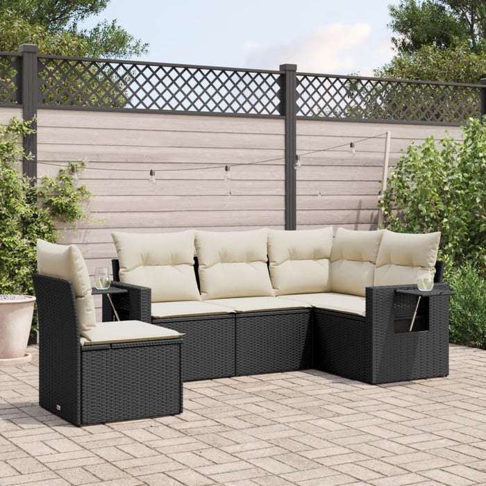 5 Piece Garden Sofa Set With Cushions Black Poly Rattan Txpxpbt