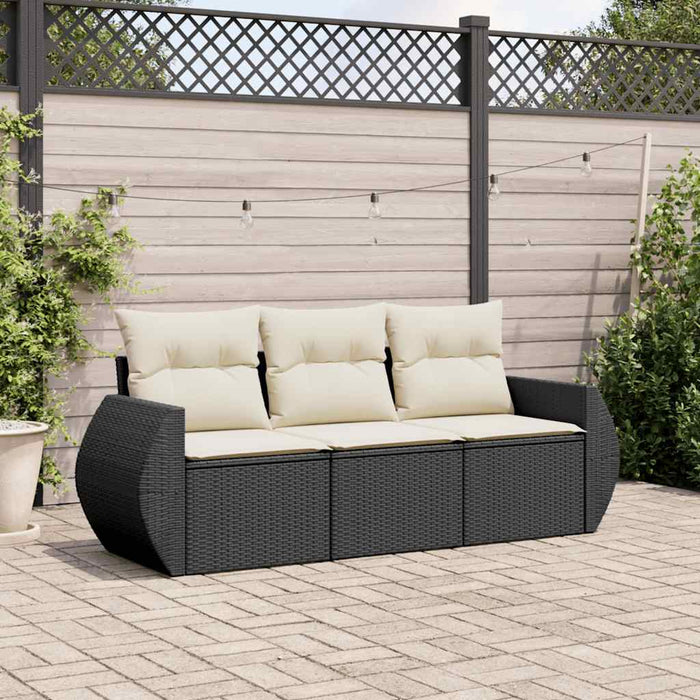 3 Piece Garden Sofa Set With Cushions Black Poly Rattan Txpttkt