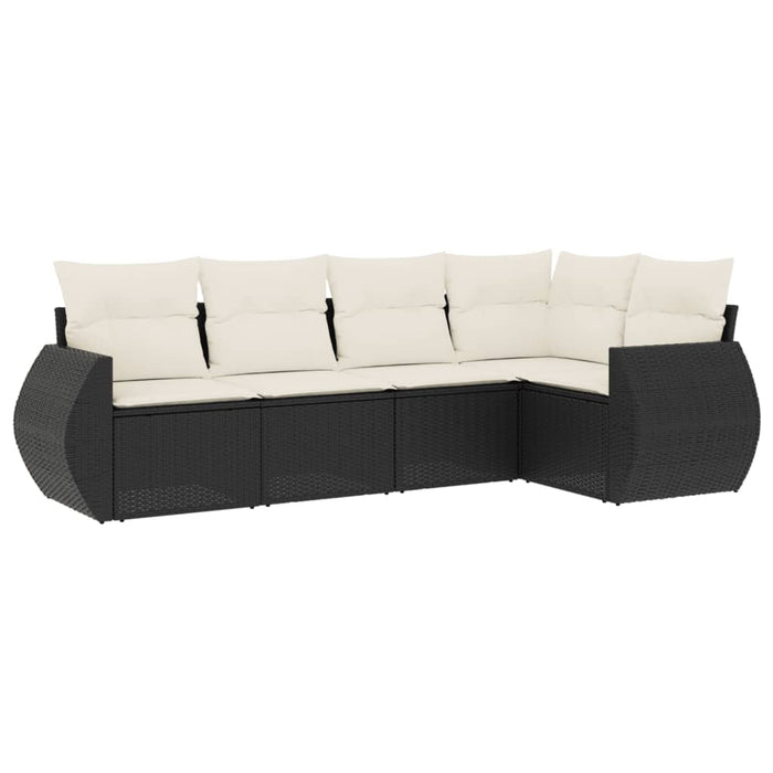 5 Piece Garden Sofa Set With Cushions Black Poly Rattan Txptllt