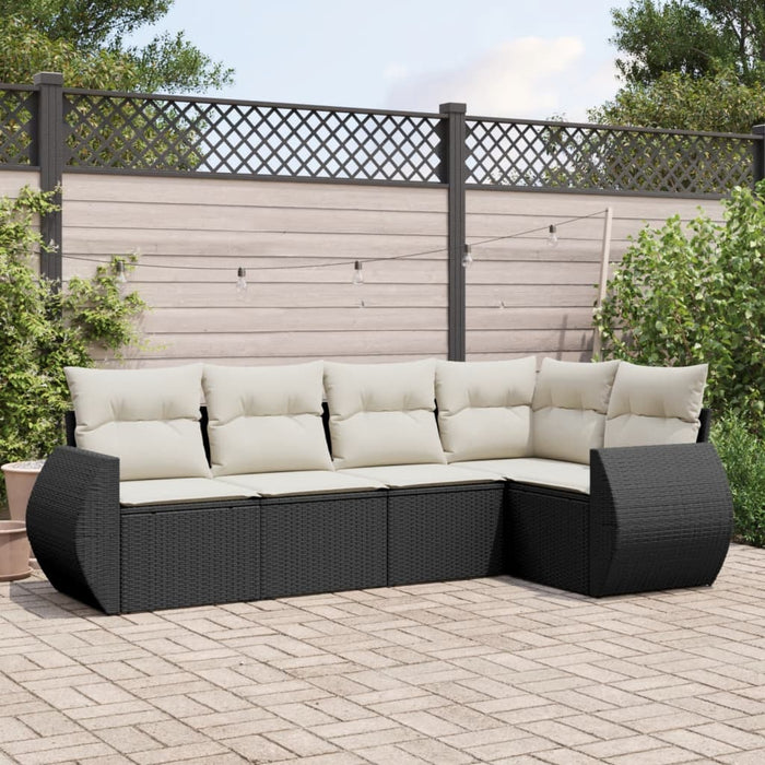 5 Piece Garden Sofa Set With Cushions Black Poly Rattan Txptllt