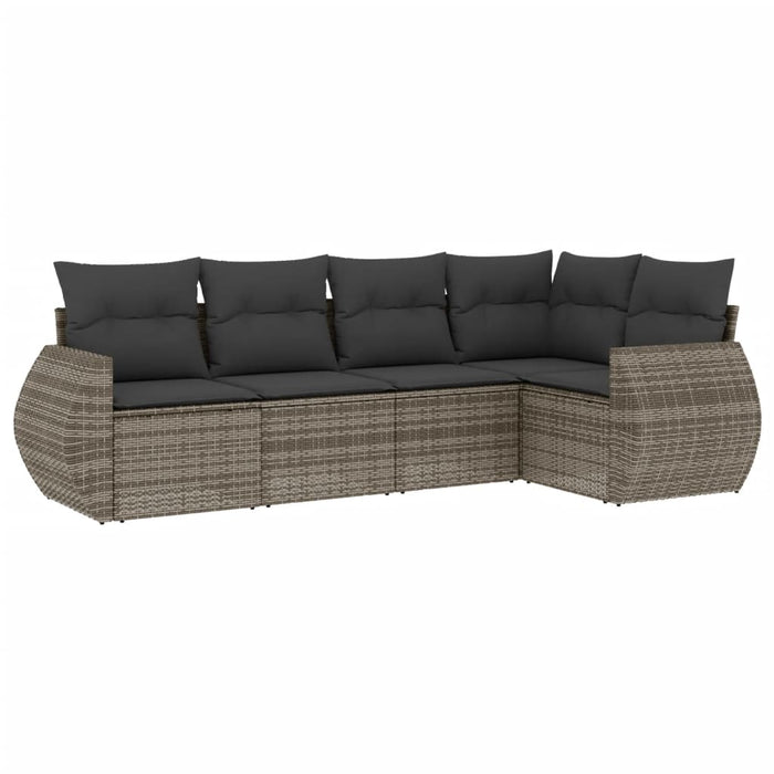 5 Piece Garden Sofa Set With Cushions Grey Poly Rattan Txptlli
