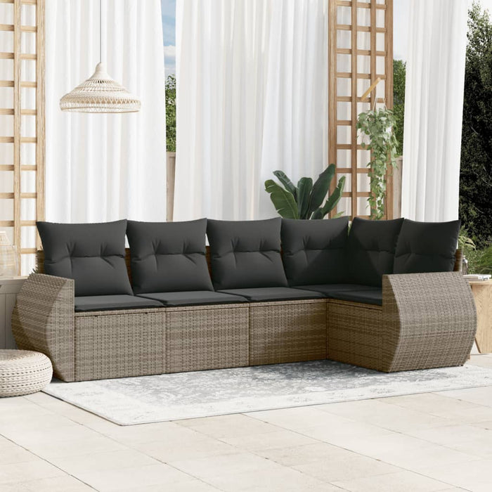 5 Piece Garden Sofa Set With Cushions Grey Poly Rattan Txptlli