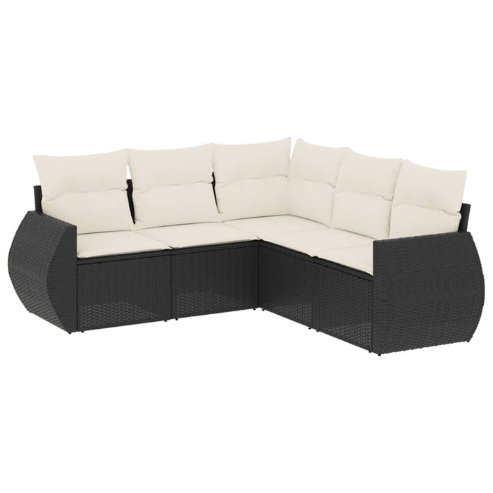 5 Piece Garden Sofa Set With Cushions Black Poly Rattan Txptlnt