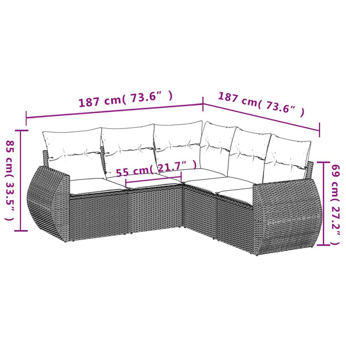 5 Piece Garden Sofa Set With Cushions Black Poly Rattan Txptlnt