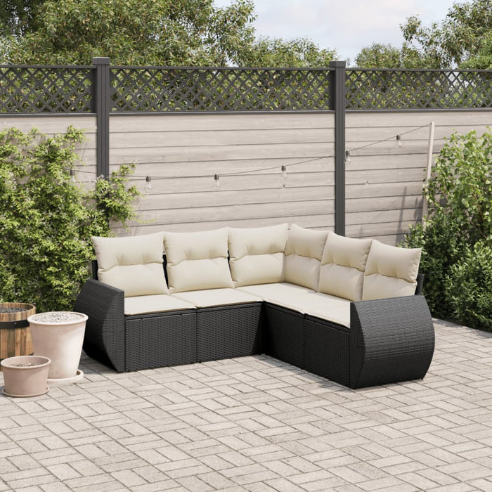 5 Piece Garden Sofa Set With Cushions Black Poly Rattan Txptlnt
