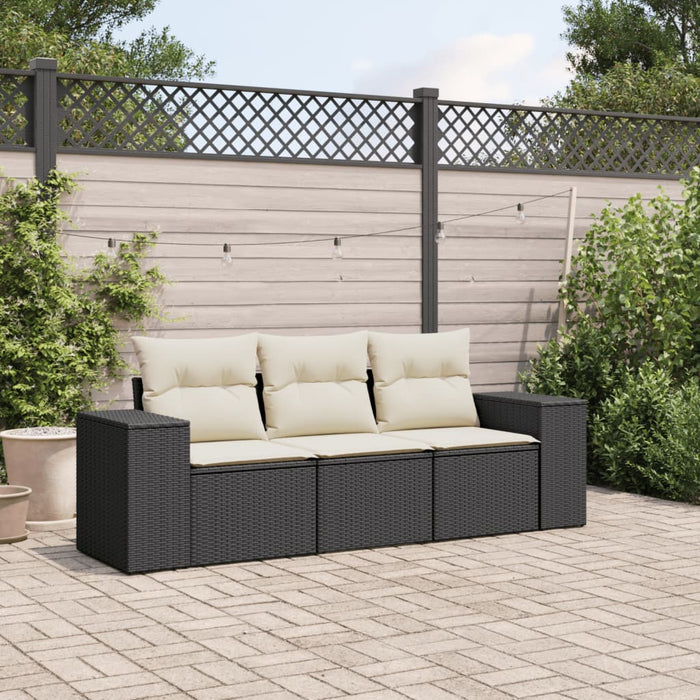 3 Piece Garden Sofa Set With Cushions Black Poly Rattan Txpapkt