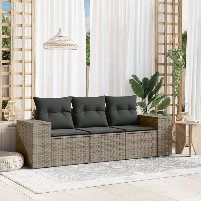 3 Piece Garden Sofa Set With Cushions Grey Poly Rattan Txpapki