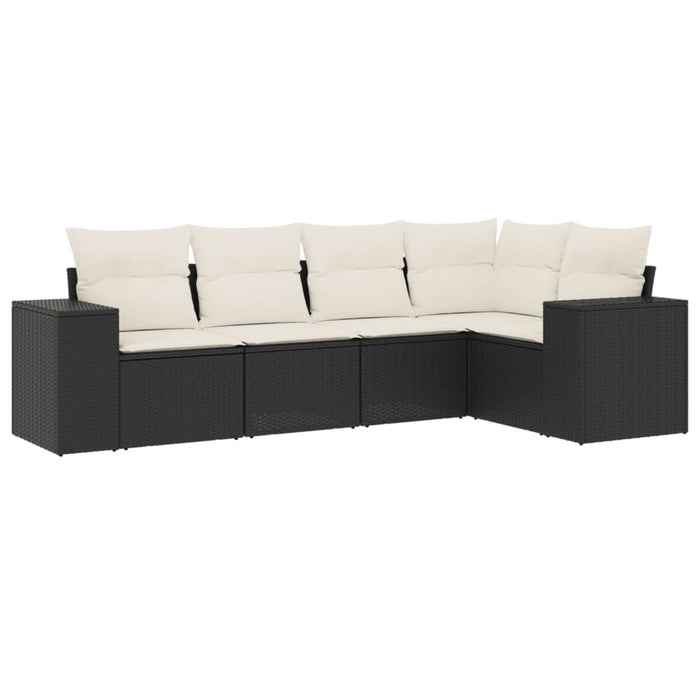5 Piece Garden Sofa Set With Cushions Black Poly Rattan Txpanlt
