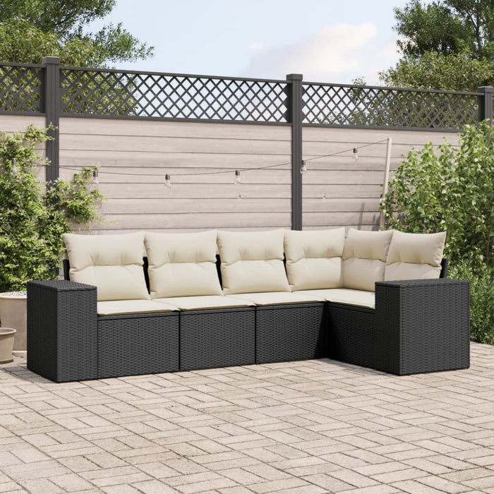 5 Piece Garden Sofa Set With Cushions Black Poly Rattan Txpanlt