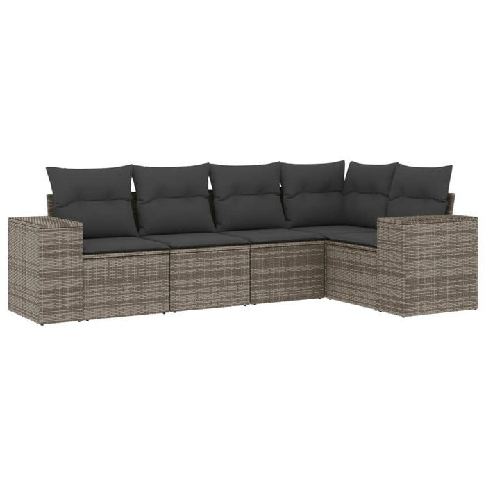5 Piece Garden Sofa Set With Cushions Grey Poly Rattan Txpanli