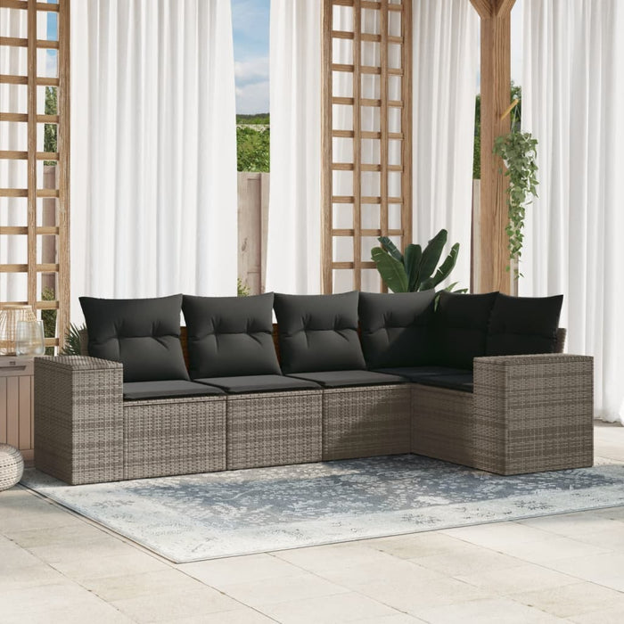 5 Piece Garden Sofa Set With Cushions Grey Poly Rattan Txpanli