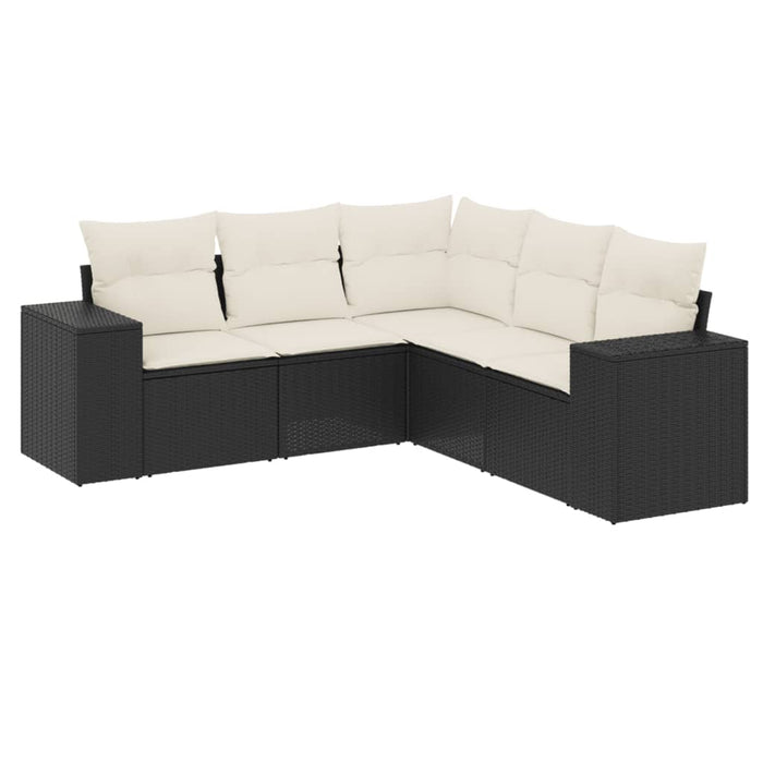 5 Piece Garden Sofa Set With Cushions Black Poly Rattan Txpannt