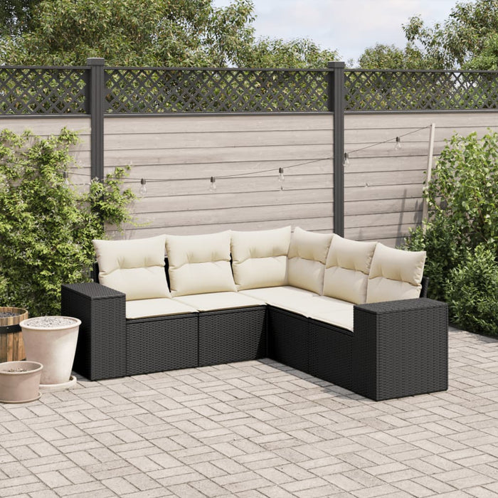 5 Piece Garden Sofa Set With Cushions Black Poly Rattan Txpannt