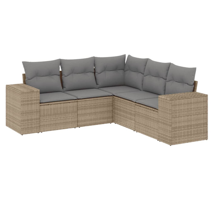 5 Piece Garden Sofa Set With Cushions Beige Poly Rattan Txpannl