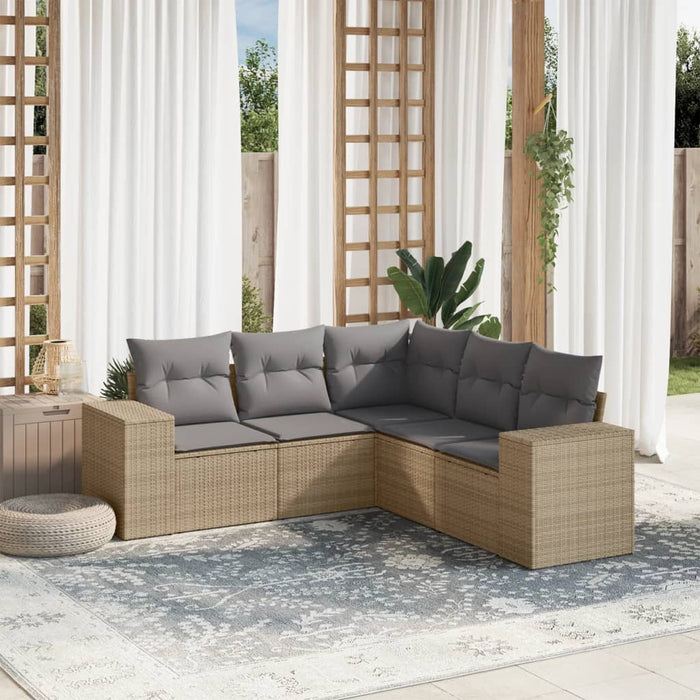 5 Piece Garden Sofa Set With Cushions Beige Poly Rattan Txpannl