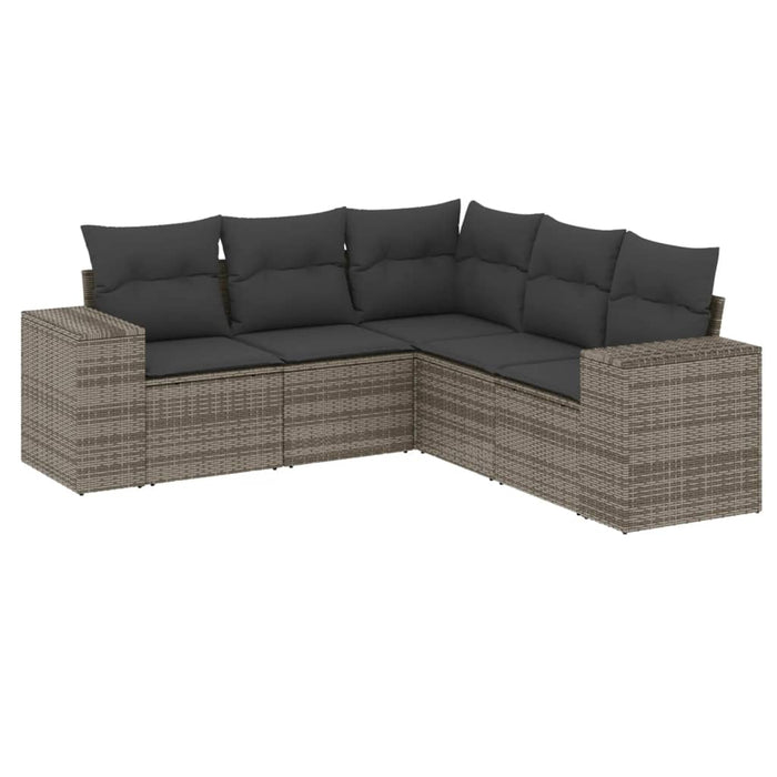 5 Piece Garden Sofa Set With Cushions Grey Poly Rattan Txpanni