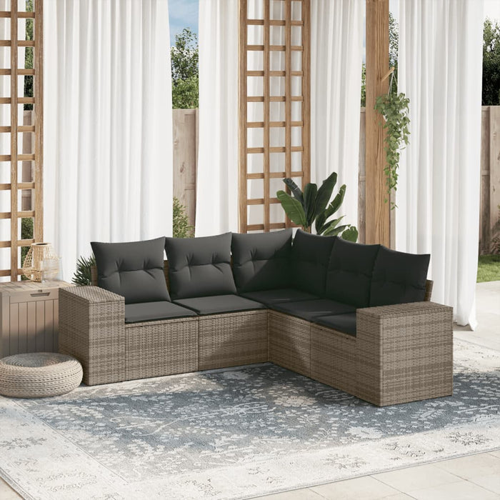 5 Piece Garden Sofa Set With Cushions Grey Poly Rattan Txpanni