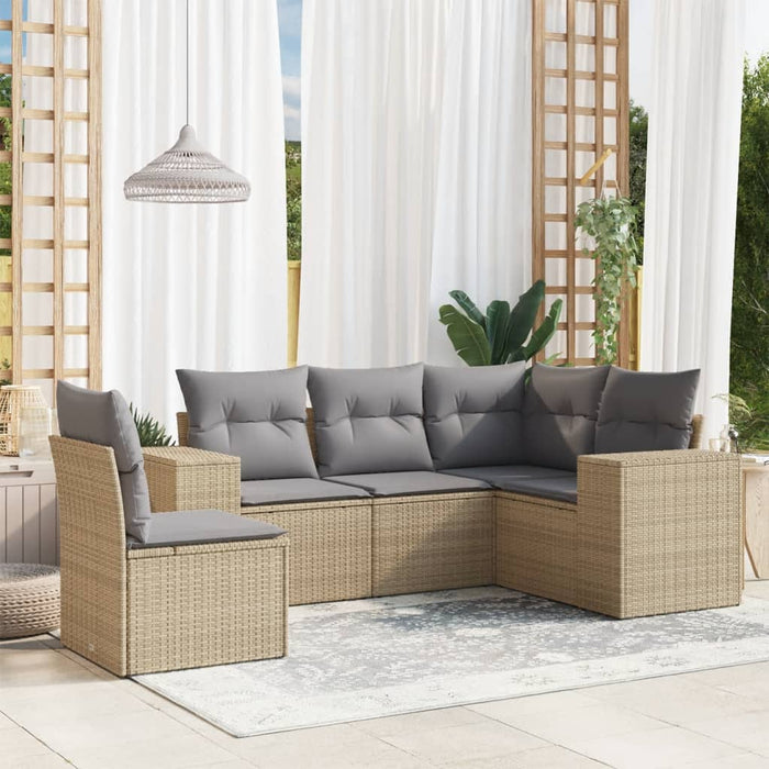 5 Piece Garden Sofa Set With Cushions Beige Poly Rattan Txpakbl
