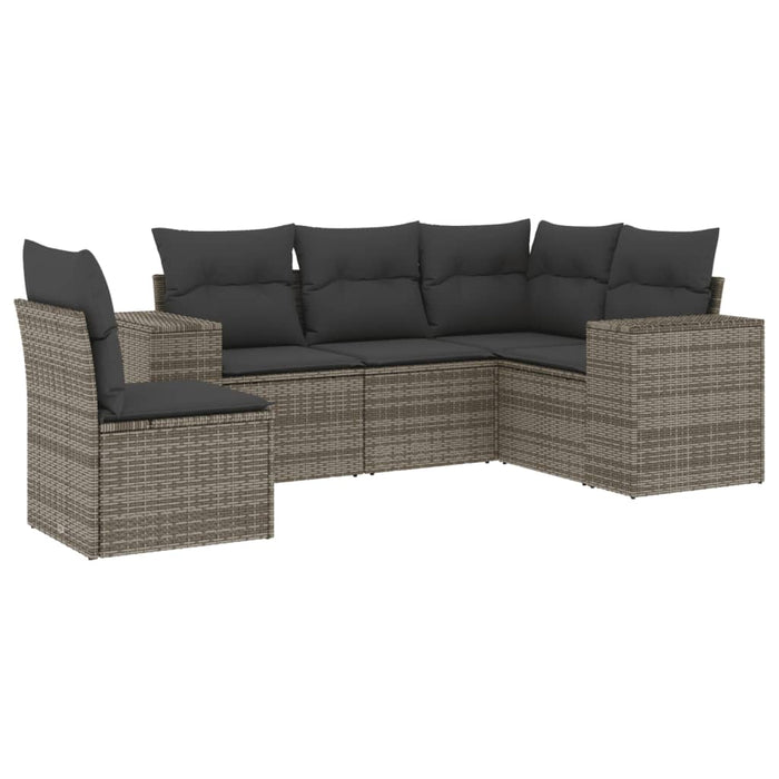5 Piece Garden Sofa Set With Cushions Grey Poly Rattan Txpakbi