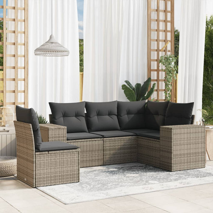 5 Piece Garden Sofa Set With Cushions Grey Poly Rattan Txpakbi
