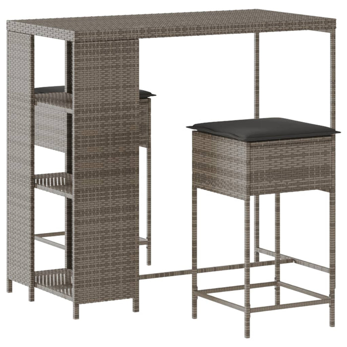 3 Piece Garden Bar Set With Cushions Grey Poly Rattan Txloaka