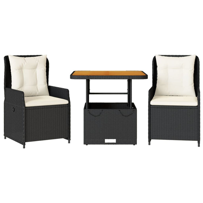 3 Piece Bistro Set With Cushions Black Poly Rattan Txlxilp