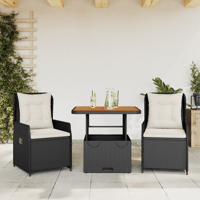 3 Piece Bistro Set With Cushions Black Poly Rattan Txlxilp