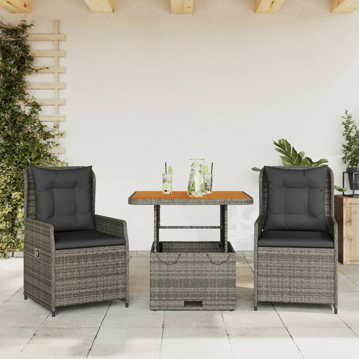 3 Piece Bistro Set With Cushions Grey Poly Rattan Txlxiln
